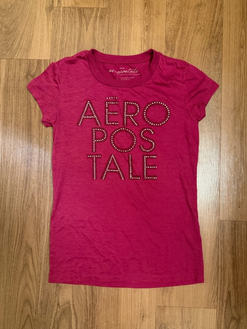 Aeropostale Fuchsia Bedazzled Logo Short Sleeve T-Shirt